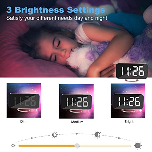 SZELAM Alarm Clock for Bedroom,LED and Mirror Digital Clock Large Display,with Dual USB Charger Ports,Auto Dim,Snooze Mode,Modern Desk/Wall Electronic Clock for Girl Woman Mom Teens - Rose Gold - Thumbnail 3