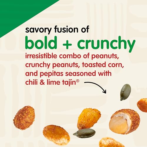 Snak Club Tajin Fiesta Snack Mix, Peanuts, Crunchy Peanuts, Toasted Corn, and Pepitas with Chili and Lime Seasoning, Mild, No Artificial Colors or Flavors, 11 oz Resealable Bag