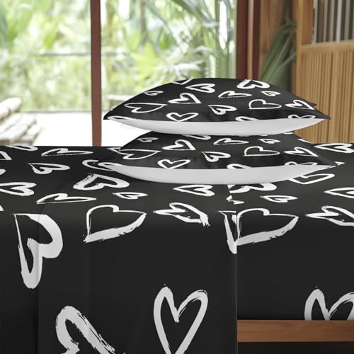 Pamnest SSS1513309-FPBS-QC 4 Pieces Queen Size Bed Sheet Sets, Love Cute Soft Microfiber Bedding Sets For Kids And Adults Bedroom Bed Decor, Polka Heart White Flat Sheet, Fitted Sheet And 2 Pillowcases thumb #4
