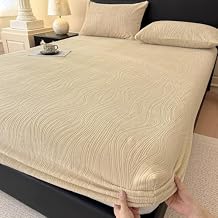 Thickened and Fleece Plush Fitted Sheets, Solid Colour Soft Bed Sheets, Dustproof and Non-Slip Elastic Bed Cover for Home Hotel,C,90x200cm39x79inch