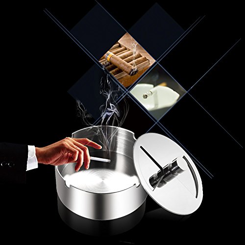 KKmoon Cinzeiro giratório redondo de aço inoxidável de alta qualidade com bandeja giratória Cinzeiro