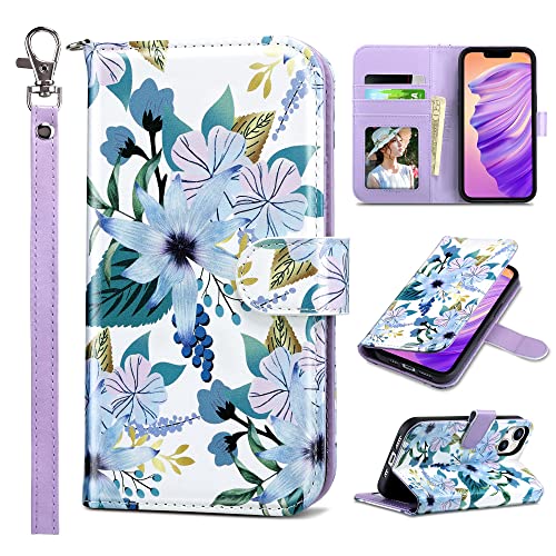 ULAK for iPhone 14 Wallet Case with Card Slots for Women, Blossom