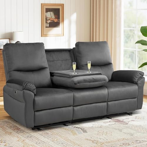 RIHEREFY Reclining Sofa,Power Reclining Sofa with Drop-Down Table, Cup Holder