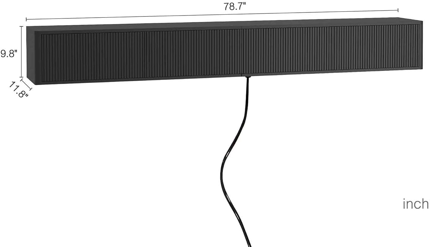 Black Floating TV Stand, Wall Mounted TV Shelf with LED Lights & Power Outlet, 79" Modern Entertainment Center Media Console with Storage (Black, 78.7x11.80x 9.8)