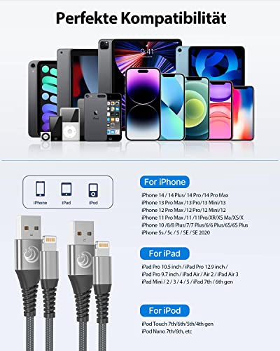 Aioneus iPhone Ladekabel, Lightning Kabel [2Pack 2M] MFi Zertifiziert Schnellladekabel iPhone Nylon Fast i Phone Kabel Ladekabel für Phone 14/13/12/Mini/Pro/11 Pro Max/XS/XS Max/XR/X/8 Plus/7/SE 6