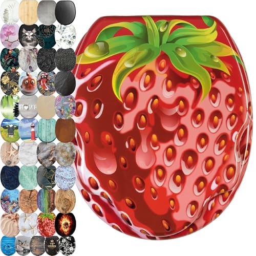 Sanilo Abattant WC, Grande sélection de lunettes de toilette, Finition de haute qualité, Charnières robustes, Fixation facile (Fraise)