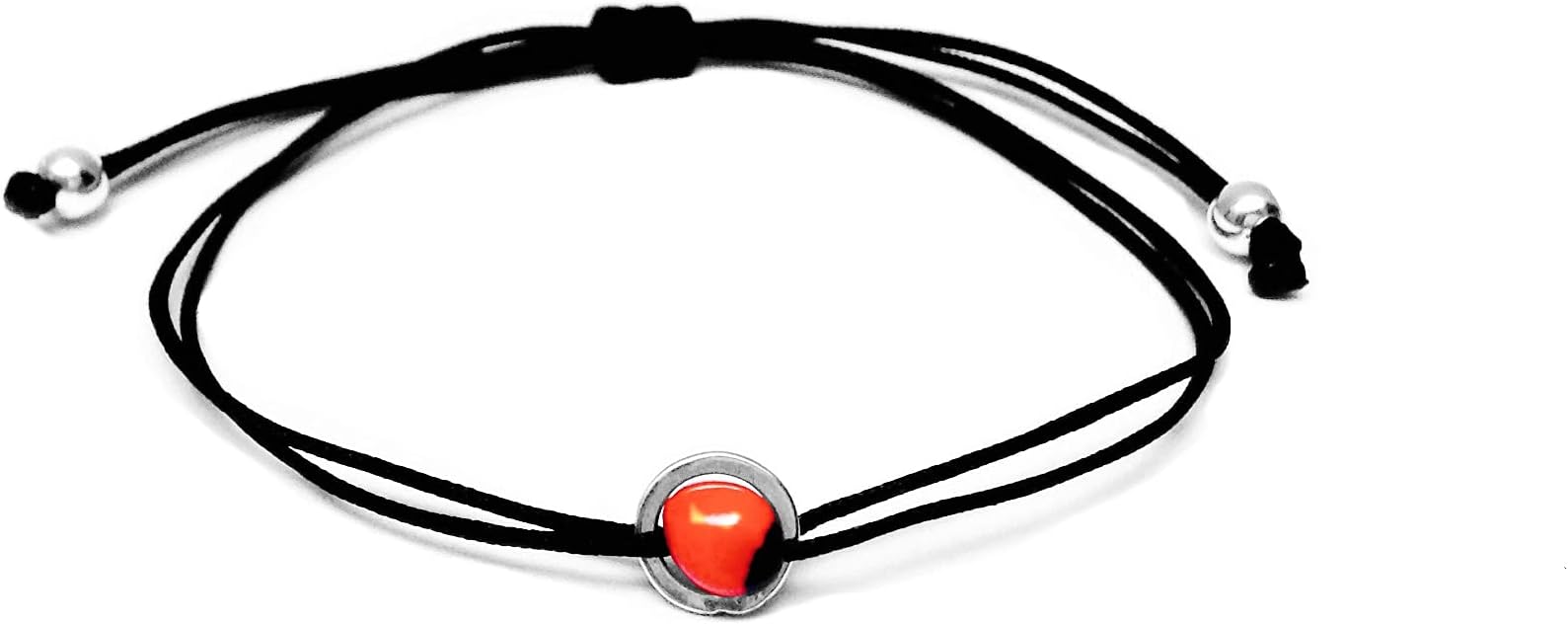 Claudia Lira JoyasBlack String Bracelet, Sterling Silver 925 Circular Band with Small Red and Black Huayruro Seed Charm, Peruvian 'Good Fortune' Adjustable Thread Cord, Friendship Bracelet, Handmade. Great Gift Set