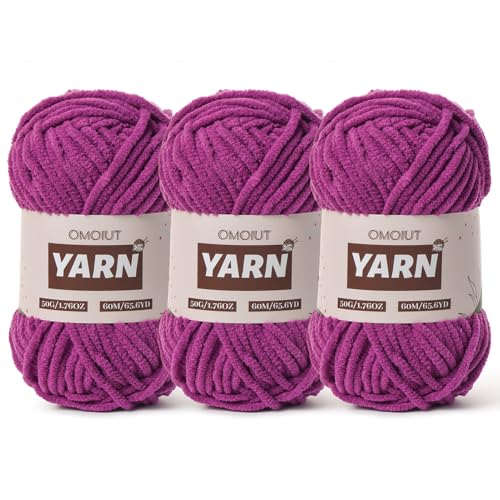 Image of 3 Packs Plush Chenille Chunky Crochet Yarn - Baby Yarn for Crocheting Soft - Velvet Yarns Knitting for Blankets Crafts - Fluffy Amigurumi Yarns 150g / 196.8yds (3 Dark Purple)