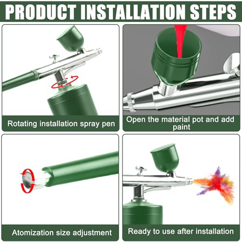 Airbrush Set Mit Kompressor Airbrushpistole Wiederaufladbare Spritzpistole Tragbares Air Brush Kompressor-Set Mit Düse Und Reinigungsbürsten, Für Kunst, Makeup, Modellfärbung, Nail Art - Grün