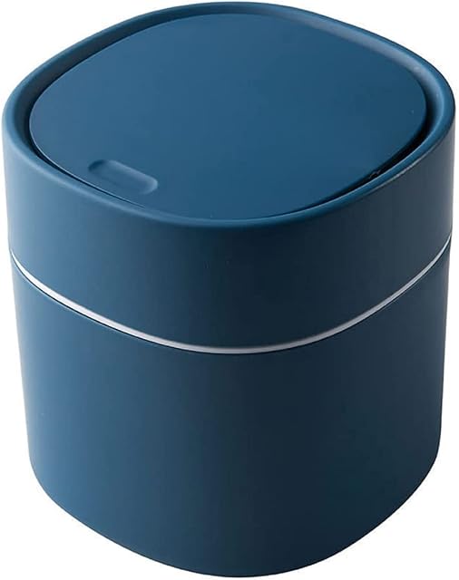 ETRAVEL Small bin office desk bin with lid for countertop, cosmetic table top, bathroom, bedroom, kids (BLUE)