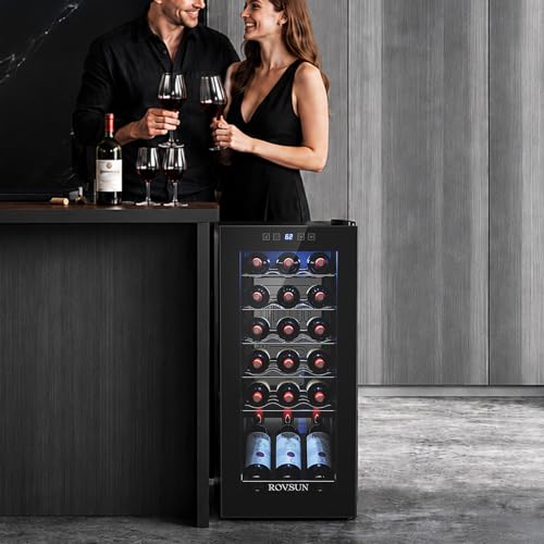 Image of ROVSUN 18 Bottle Wine Fridge, Freestanding Compressor Wine Cooler Refrigerator, Beverage Wine Chiller with Digital Temperature Control & Double-layer Glass Door for Red White Wine, Champagne, Beer
