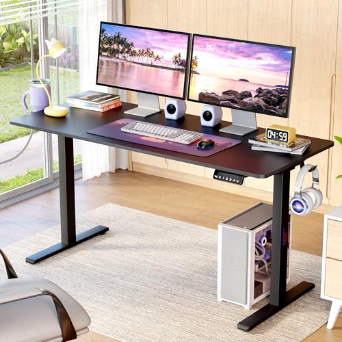 Image of Lukzer Electric Height Adjustable Desk | Dual Motor with Memory Controller Sit-Stand Study Table | Ergonomic Computer Desk for Work from Home | 1 Year Warranty (EST-002 /Black & Black /140x60 cm)