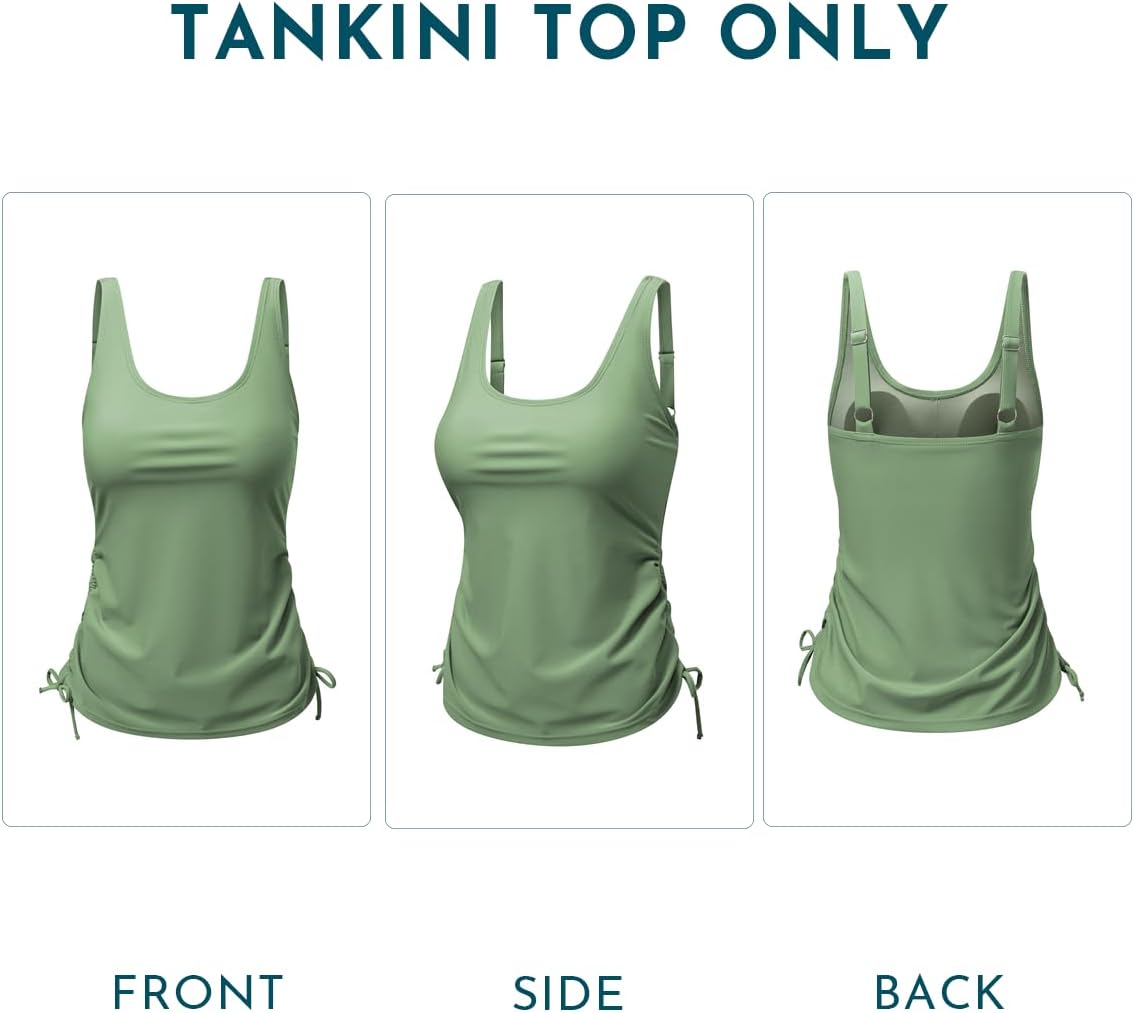 Aleumdr Womens Tankini Top Only Ruched Tummy Control Bathing Suit Top Modest Swim Tank Top No Bottom
