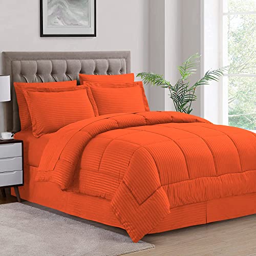 D.N.G BEDDINGS 3 Piece New Striped Box Pattern Comforter Set, 800 Thread Count, 100% Egyptian Cotton, Twin/Twin XL Size Orange Striped