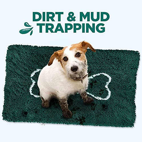 Soggy Doggy Doormat with Bone Design - Ultra Absorbent Microfiber Chenille Wet Dog Mat for Muddy Paws - Non-Slip and Machine Washable (Evergreen/Oatmeal Bone, Extra-Large 36” x 60”) - Thumbnail 3