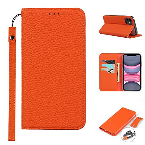 Copmob iPhone 11 Coque,Premium Cuir véritable Flip Portefeuille Étui en Cuir,[3 Fentes][Fermeture magnétique],Coque Housse Etui pour iPhone 11 - Orange Cover