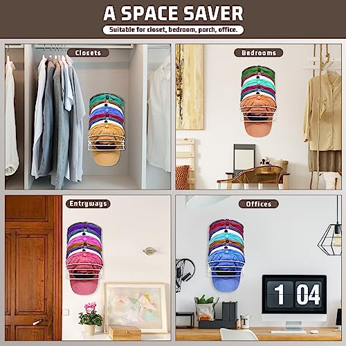 Fikoksol 2 Pack Hat Rack for Baseball Caps, Wall Mounted & Adhesive Hat Organizer, Metal Hat Rack Holder Storage Holds Up to 30 Caps for Narrow Wall Door Closet Organizers and Storage Space Saver — view 2