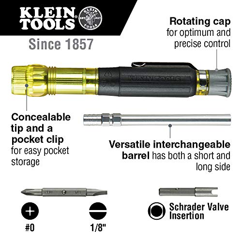 Klein Tools 32613 Multi-Bit Screwdriver, Precision Hvac 3-In-1 Pocket Screwdriver With Phillips, Slotted And Schrader Bits #TOP1