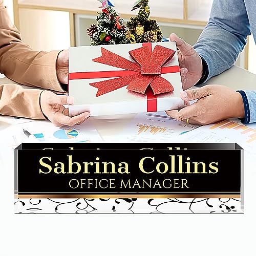 Image of Name Plate for Desk, Desk Name Plate Personalized, Office Decor for Women Men, Acrylic Desktop Accessories, Office Appreciation Gifts for Boss Social Workers Nurse Teacher Employee (Black Stripes)