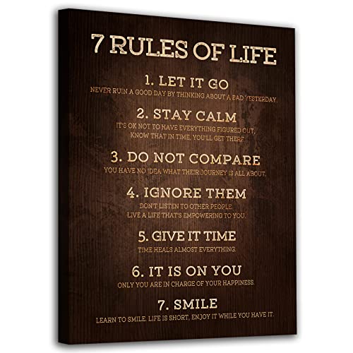 7 Rules Of Life Inspirational Canvas Art Office Wall Decor Canvas Pictures Motivational Quotes Wall Art Dark Brown Retro Framed Canvas Prints For Living Room Bedroom Bathroom Kids Room Home 12" X 16" #TOP1