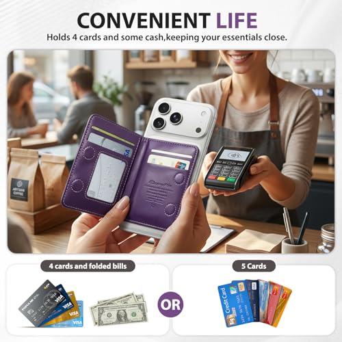 Image of Magnetic Wallet for iPhone, Detachable Magnetic Card Holder Compatible with MagSafe, RFID Blocking Magnetic Phone Wallet with Kickstand for iPhone 17 /16 /15 /14 /13 /12 Series, Purple