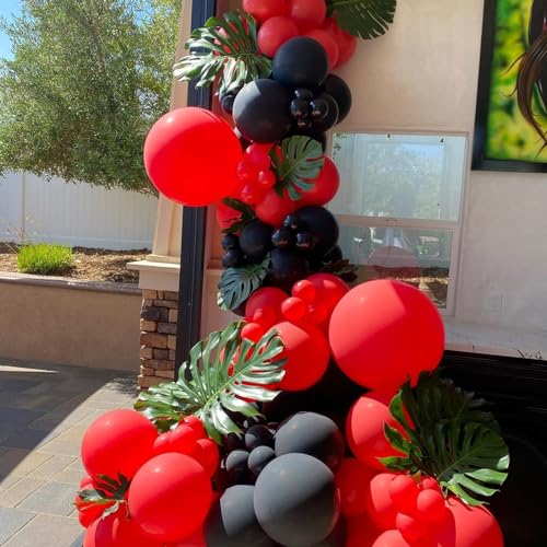 Image of Red Black Balloons Garland Arch Kit, 134pcs Black and Red Party Balloons with Different Size for Graduation, Birthday, Anniversary, BBQ Casino, New Year Party Decorations Supplies
