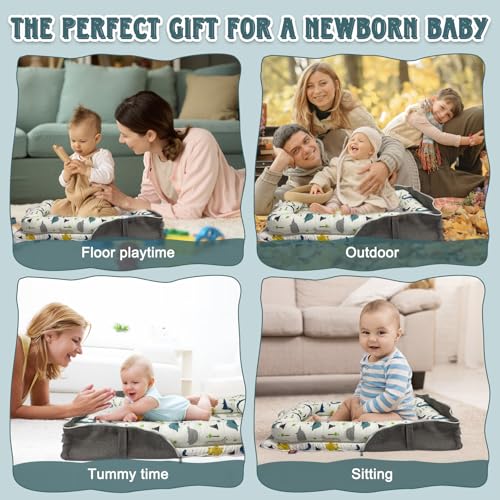 Image of Baby Lounger, Foldable Portable Infant Lounger, Baby Nest Cover, Suitable for 0-24 Months Newborn Baby Lounger,Home Travel Dual-Purpose Baby Nest(Blue Dinosaur)