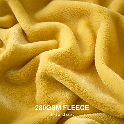 EHEYCIGA Fleece Blanket Mustard Throws for Sofas Fluffy Warm Soft Blanket for Bed Settees Armchairs, Fit All Season, Double Size, 150x200cm - Image 4