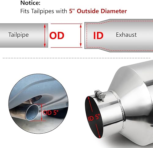 Miniatura 9 de A-KARCK Punta de escape de 4 pulgadas de entrada a salida de 10 pulgadas, perno de pulido de 15 pulgadas de longitud total en la punta del tubo de