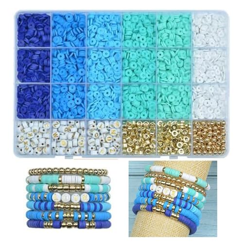 Cuentas de arcilla para pulseras de la amistad con abalorios planos azules y dorados, 3000 uds