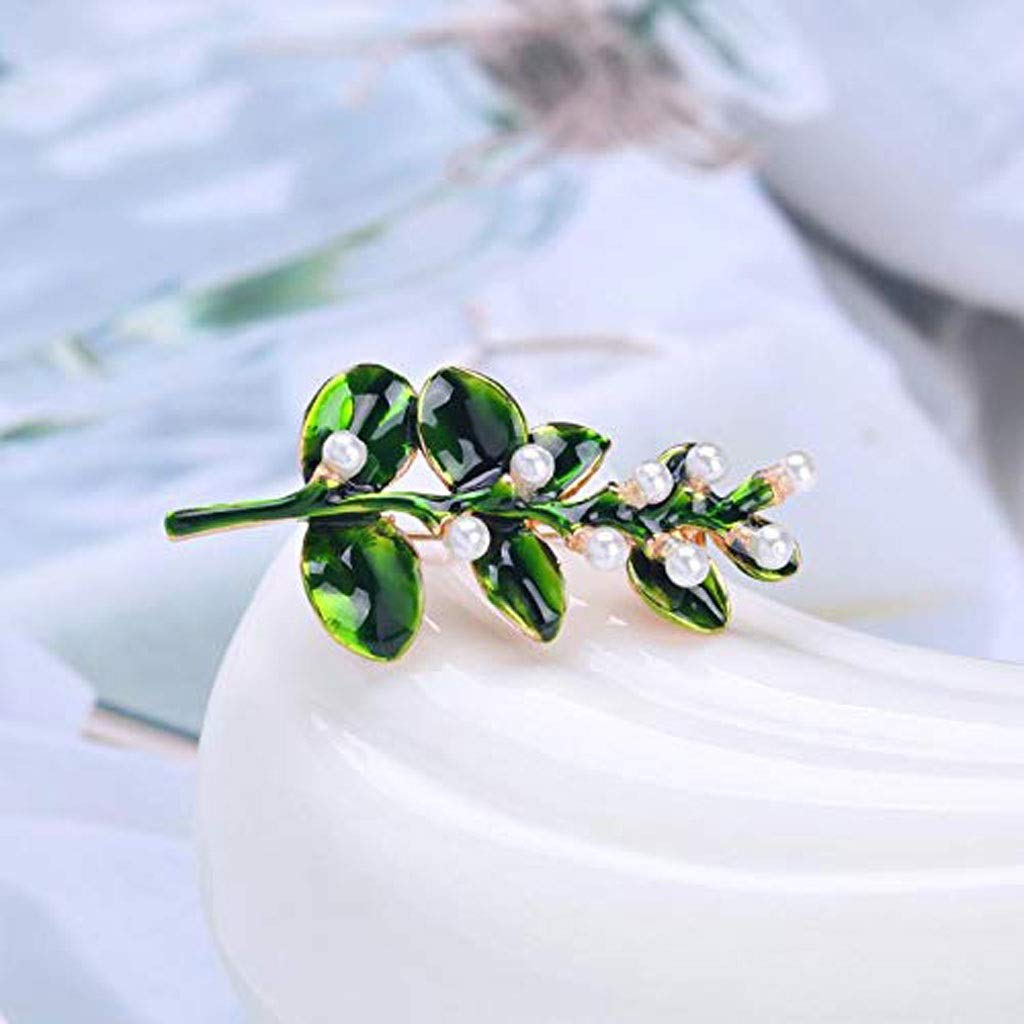 Broche de Hoja de Perla Verde, Broche de Cristal con Diamantes de imitación, joyería, Vestido, Bufanda, Chal