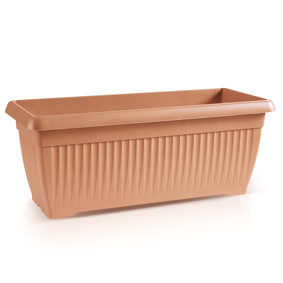 B2C Balcony box Trough Plant Pot Plastic Bel Garden Patio Planter Terra 60 70 80cm Rectangle Classic Terracotta Anthracite Long Flower Pot (Terracotta, 70cm)