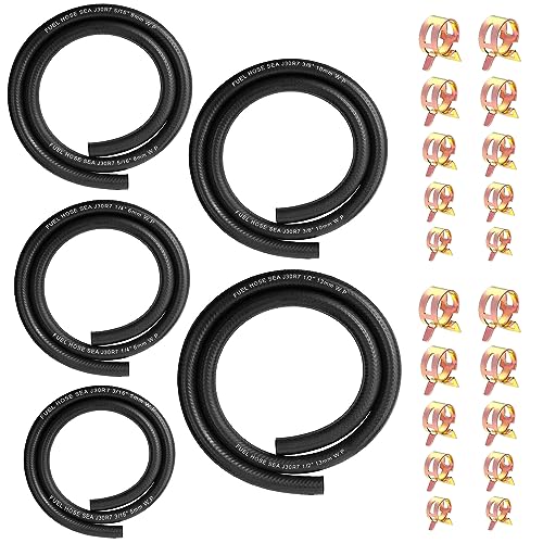 mxuteuk 25pcs 3.3Ft 5-Größe Kraftstoffleitung Schlauch-Kit - 3/8\1/2\5/16\1/4\3/16\ID NBR Gummi Kraftstoffschlauch mit Schlauchklemmen für kleine Motoren Automotive Ersatz Kraftstoffschläuche