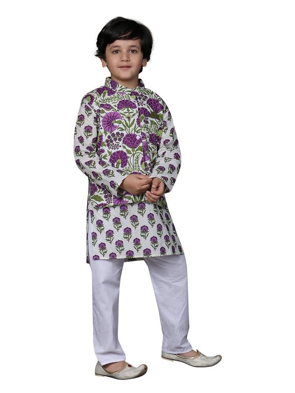 Image of superminis Boys Cotton Printed Full Sleeves Kurta With Ajrakh Printed Jacket and Pyjama Set