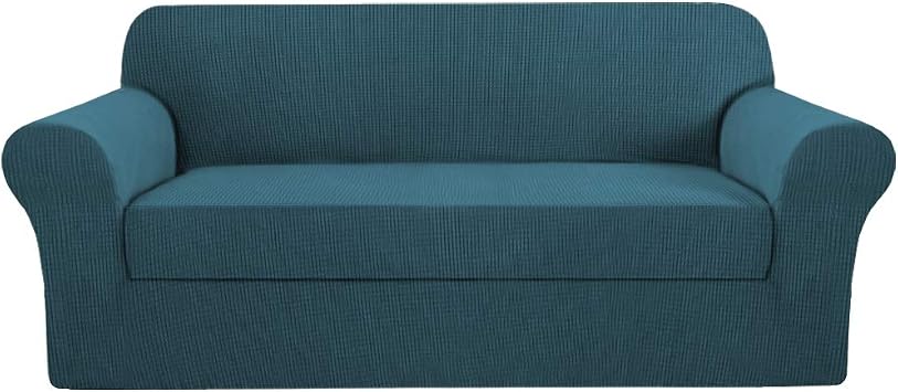 H.VERSAILTEX Sofa Cover 2 Piece Stretch Couch Covers for 3 Cushion Couch Sofa Slipcover Protector Cover with Individual Seat Cushion Cover Suit for T Cushion/Box Cushion Sofa 72"-88", Deep Teal