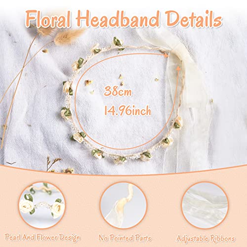 Yelsky First Communion Veil Set, White Lace with Pearl Bow Communion Veil for Catholic, White Flower Wreath Crown for Girls3