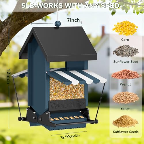 Squirrel Proof Metal Hanging Bird Feeder for Outdoors, 5LB by ScinDa - Used condition - Image 4