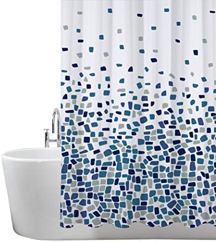ANSIO Shower Curtain Mould & Mildew Resistant (Flower Pattern - Blue, 180 * 180cm)