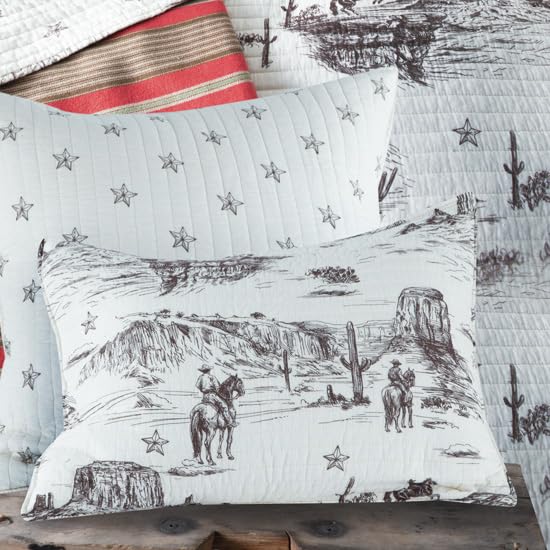 Tumbleweed Trail (Sham)-Standard Sham -Vintage Western Cowboy Toile-Cream and Brown –Sham Size (20x26in.) -Cotton.