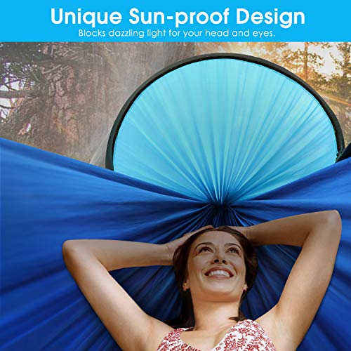 G4Free Large Camping Hammock With Mosquito Net 2 Person Pop-Up Parachute Lightweight Hanging Hammocks Tree Straps Swing Hammock Bed For Outdoor Backpacking Backyard Hiking (Blue/Light Blue) #TOP2
