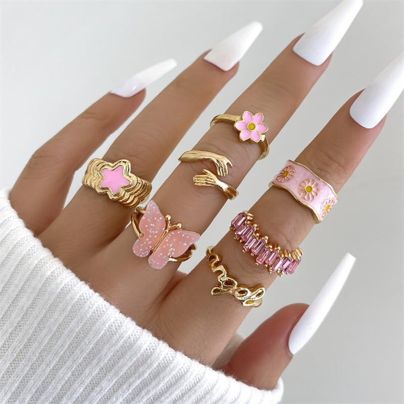 FUTIMELY Boho Gold Knuckle Rings Set for Women,Vintage Stackable Joint Finger Ring Butterfly Heart Flower Hug Sparkling Crystals Ring Set Jewelry - Image 2