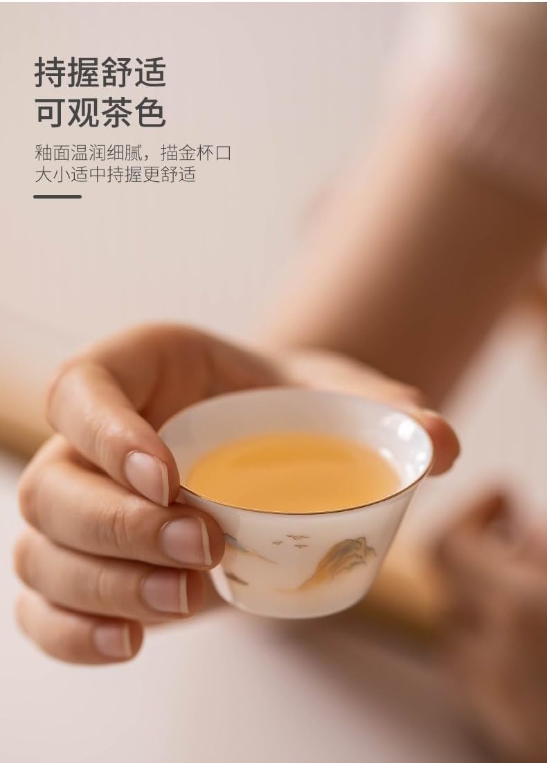White Jade Portable Tea Set, Quick Brew Cup with Strainer-suit8