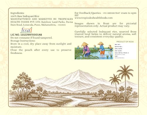 Image of Tropicales Aromatic Indrayani Rice 1 KG | Premium Sticky Rice | Origin Maharashtra | Traditional, Rich & Aromatic | Medium Grain | Authetic & Tasty - 1 KG