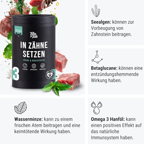 Tales & Tails In Zähne setzen Zahnpflege-Snack für Hunde, Allergiker geeignet, Getreidefrei - 1 Dose 325g