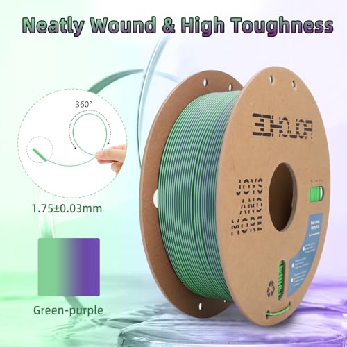 Image of 3DHoJor Dual Color Matte PLA 3D Printer Filament 1.75mm 2 in 1 Coextrusion 1KG Spool (2.2lbs) Multicolor PLA with Smooth Matte Finish for FDM 3D Printers - Green Purple