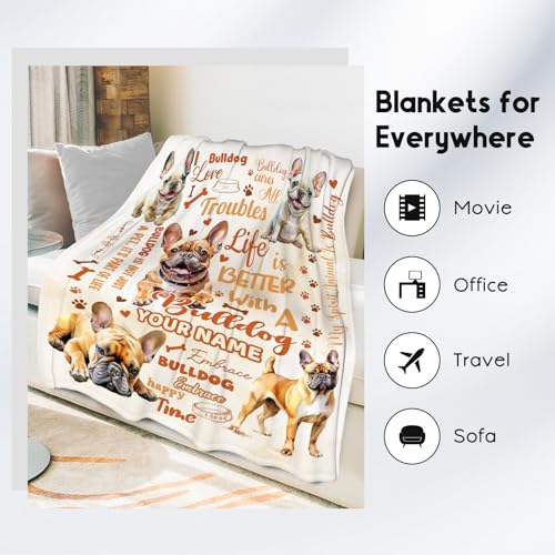 Custom Bulldog Blanket, Bulldog Lovers Gift, Cute Soft Throw Gifts for Girls Boys Women, Cozy Flannel Throw Blankets for Couch Sofa, 30"x40"