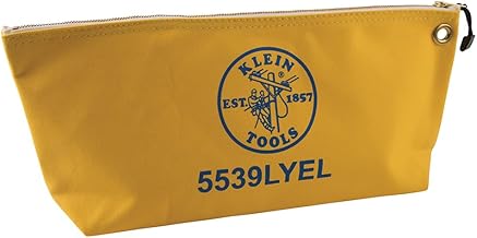 Klein Tools 5539LYEL 5539LYEL-Bolsa organizadora de almacenamiento de lona con cremallera, bolsa de herramientas de 16 pulgadas, color amarillo, 40.6 cm