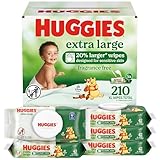 Huggies Extra Large Baby Wipes, Unscented, 5 Flip-Top Packs, 210 XL Wipes Total, Packaging May Vary