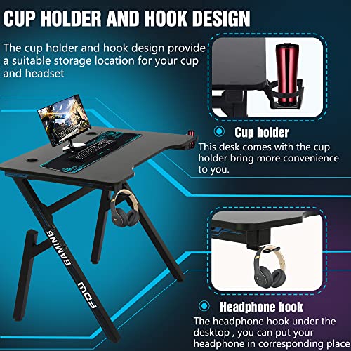 Computer Desk,Gaming Desk 35" Student Pc Desk Writing Desk Office Desk Extra Large Modern Ergonomic Racing Style Table Workstation Carbon Fiber Cup Holder Headphone Hook,Blue #TOP3