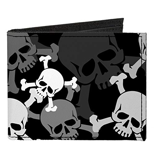 Buckle-Down Men's Standard Canvas Bifold Wallet Skulls, 4.0